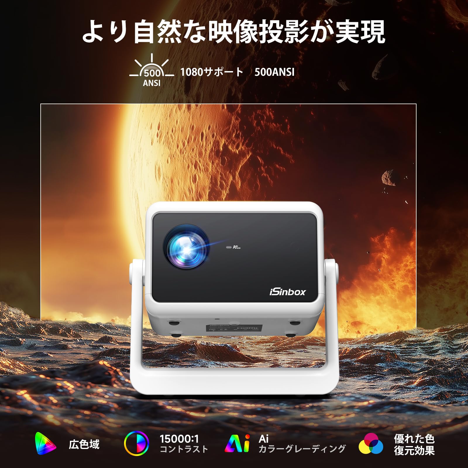 Amazon.co.jp: 【135°回転・オートフォーカス】 iSinbox 500ansi